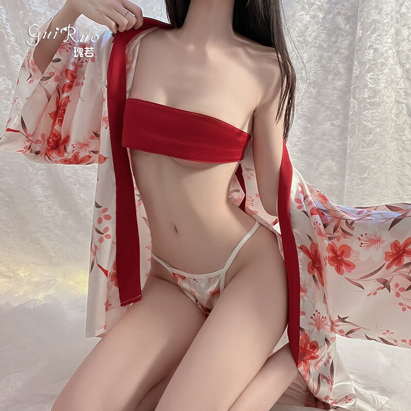 快速出貨 公司貨 情趣內衣性感開襟印花收腰兩穿日系和服床上制服套裝代發1567
