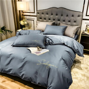 12色 輕奢風100%純棉繡花床包 素色床包 純色床包組 床包四件組 床包被套枕套床單 單人雙人床包