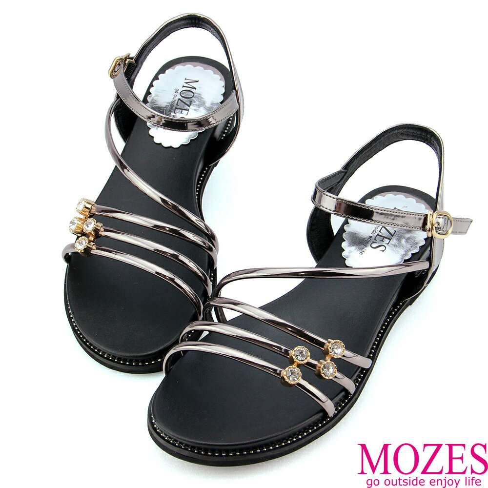 【MOZES】正韓空運-線條金屬裸帶舒適涼鞋(舒適工學涼鞋)