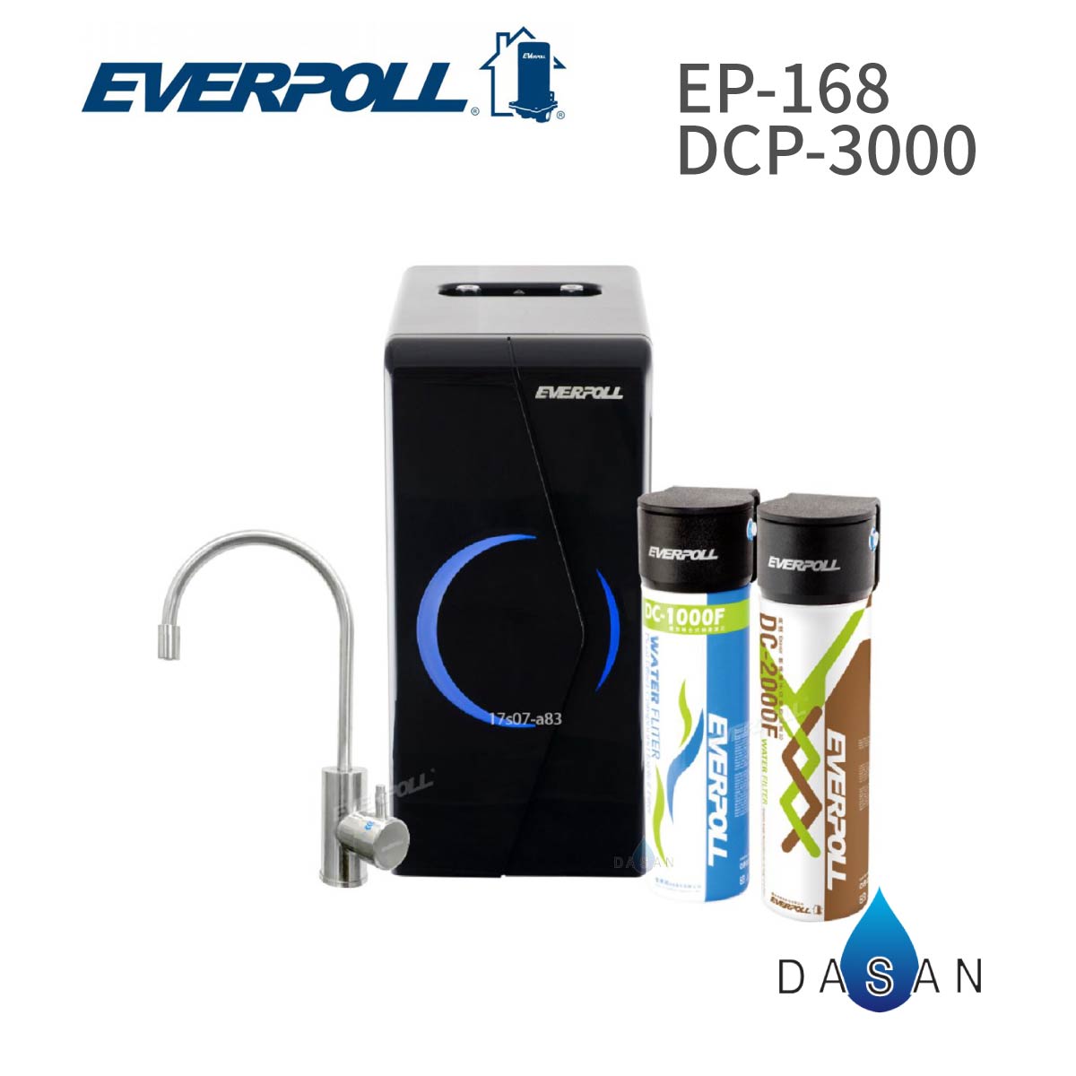 【EVERPOLL】 EP-168 + DC-3000 廚下型雙溫無壓飲水機+全效能除垢淨水器搭雙溫安全防燙龍頭