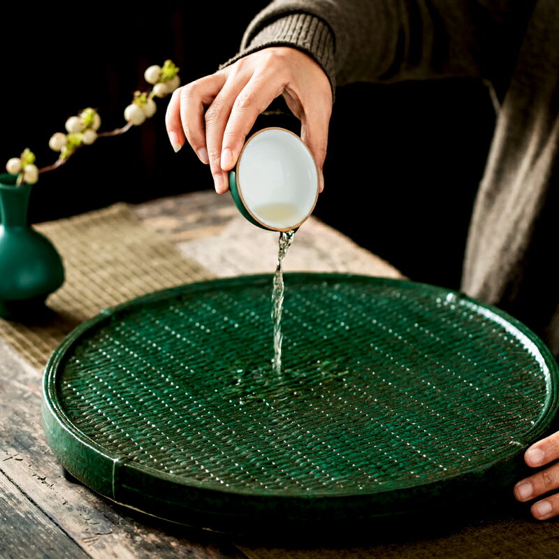 陶瓷茶盤家用現代簡約儲水茶臺干泡盤小型排水式托盤客廳泡茶盤