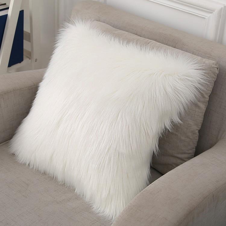 歐式長毛絨抱枕含芯羊毛靠墊套家用ins沙發床頭樣板房狐貍毛靠枕 免運