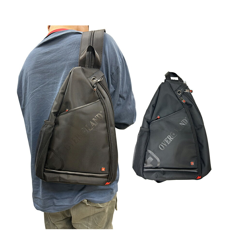 ~雪黛屋~OVER-LAND 胸前包小容量二主袋+外袋共四層單肩雙後背防水尼龍布水瓶外袋T5191