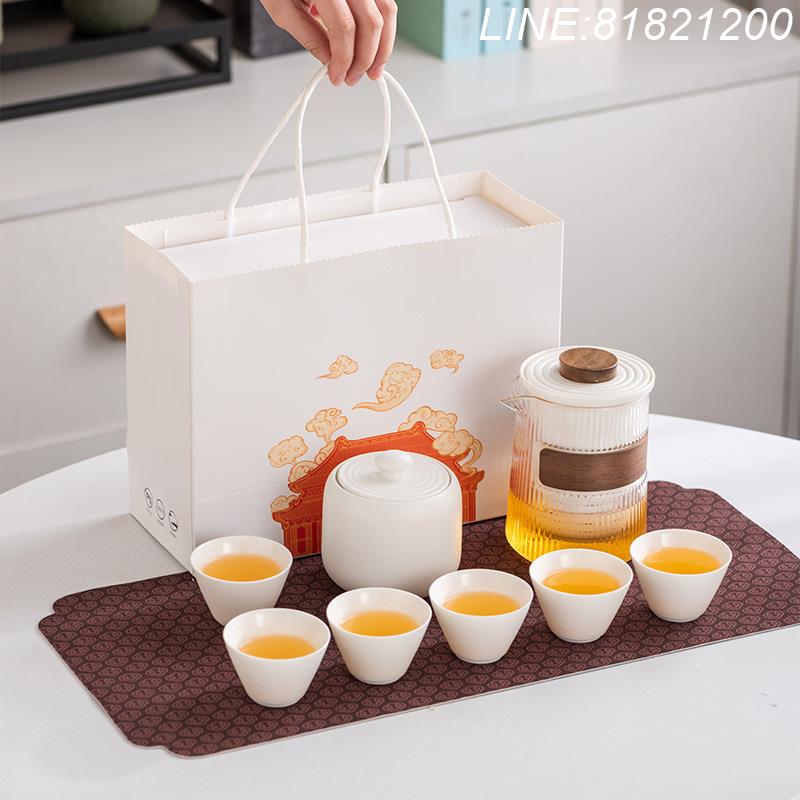 羊脂玉茶具 白瓷茶具 免運/開票 公司貨 遠山羊脂玉瓷旅行茶具戶外套裝高檔慶典紀念商務伴手禮品禮盒禮袋 快速出貨