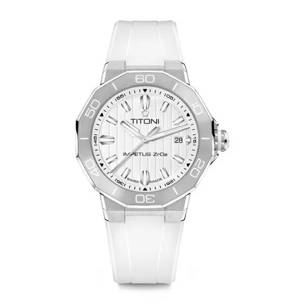 TITONI 瑞士梅花錶 動力系列 CERAMTECH 83765S-AA-711 橡膠機械腕錶 銀白 43mm｜樂天全館特惠中★指定刷卡回饋10%