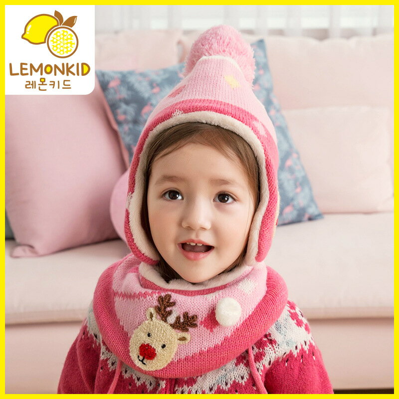 WallFree窩自在★聖誕麋鹿毛球毛線帽二件套