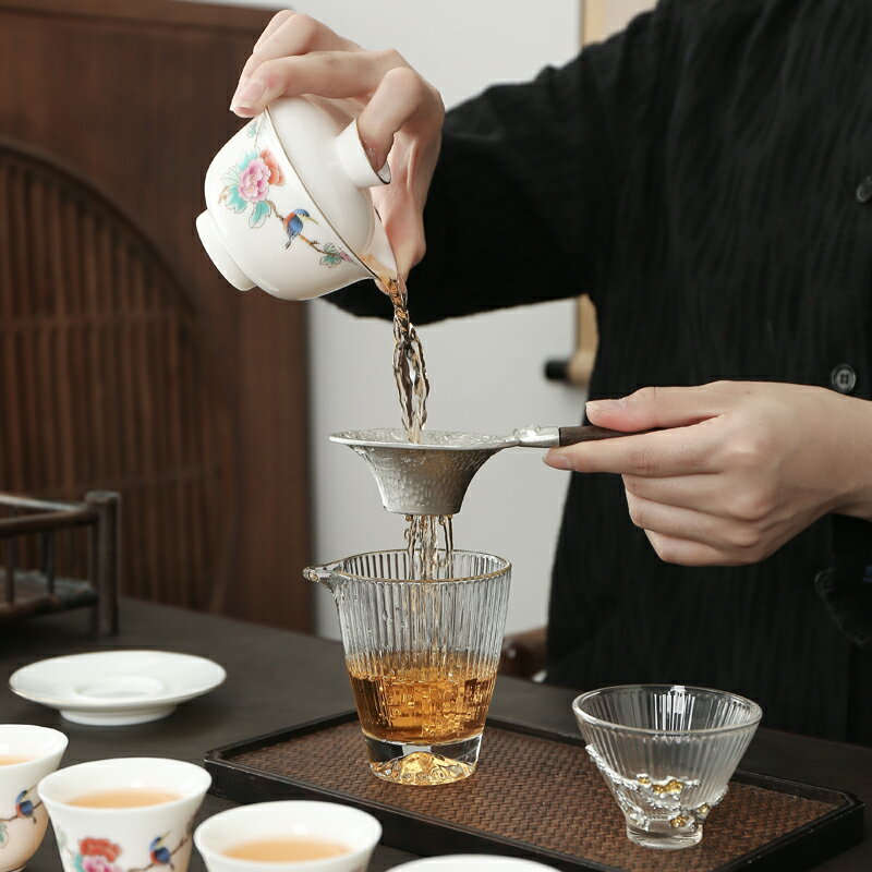 功夫茶具茶漏公道杯組合簡約手工不銹錫茶葉分離網過濾創意茶渣斗