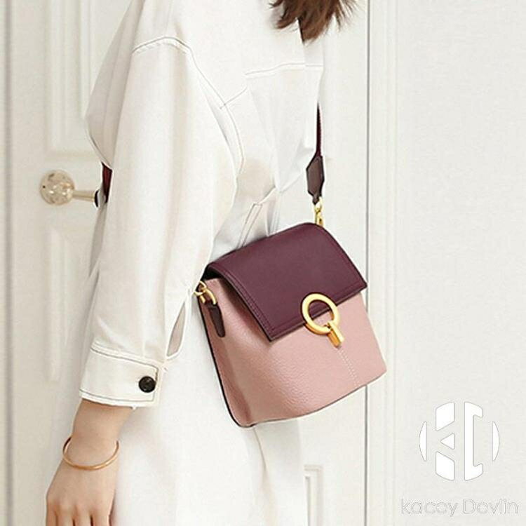 水桶包 牛皮包包女百搭單肩包時尚斜挎包精致鑰匙鎖扣水桶包交換禮物