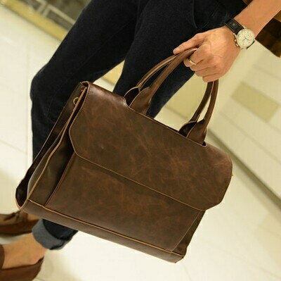 2023新款韓版男包瘋馬皮男士手提包皮單肩包商務公文包斜跨電腦包