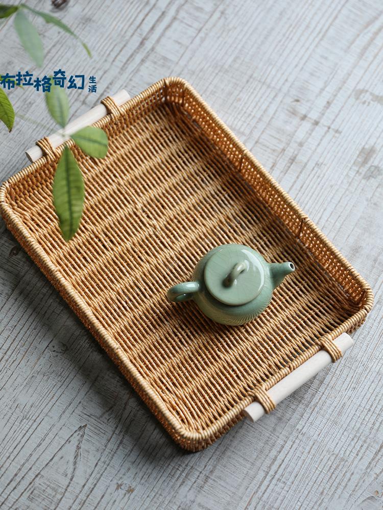 日式客廳託盤茶盤家用果籃麵包盤零食筐 仿藤編 浴室桌面收納筐[DD0505001]