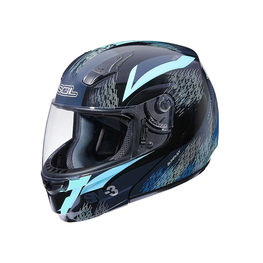 【SOL Helmets】SM-3可掀式安全帽 (流星 黑/藍綠) ｜ SOL安全帽官方商城