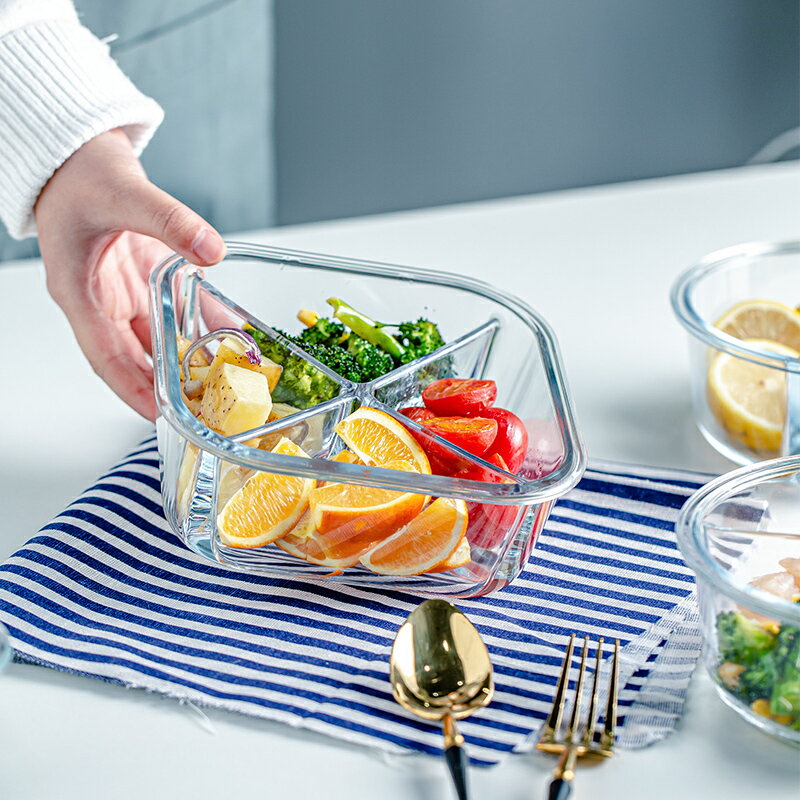 玻璃碗冰箱微波爐烤箱專用加熱飯盒分隔型玻璃飯碗廚房餐具家用碗