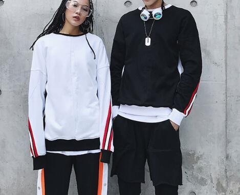 FINDSENSE Z1 韓國 時尚 潮 男女情侶穿搭 寬鬆 手臂撞色條紋 長袖T恤 衛衣 外套