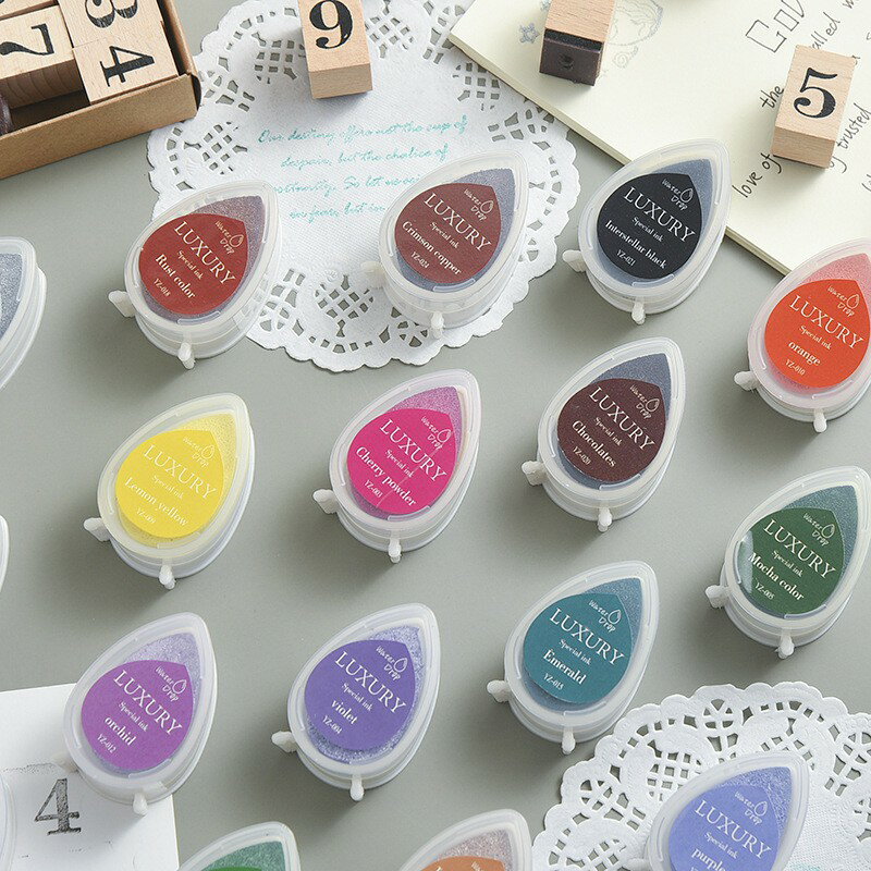 日系 24色 水滴型 糖果色 橡膠印章 鏤空 繪畫 模板上色 涂抹 隨身 印泥 印台 文創