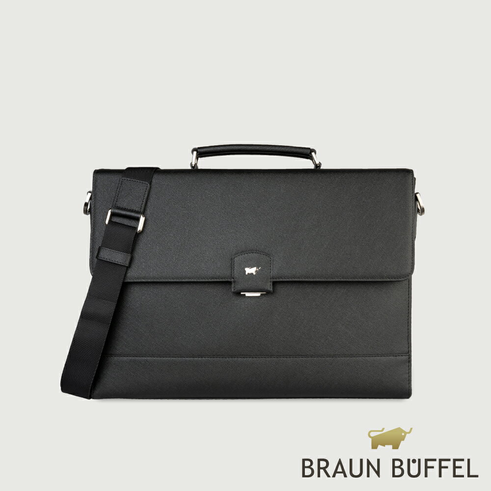 【BRAUN BUFFEL 德國小金牛】臺灣總代理 巴雷特 公事包-黑色/BF546-65-BK
