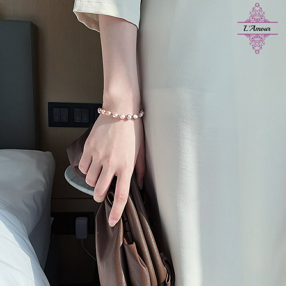 L'Amour 巴洛克淡水珍珠手鍊 韓國時尚ins氣質珍珠手鍊 針織手鏈 輕奢高級感手鐲【LA153】