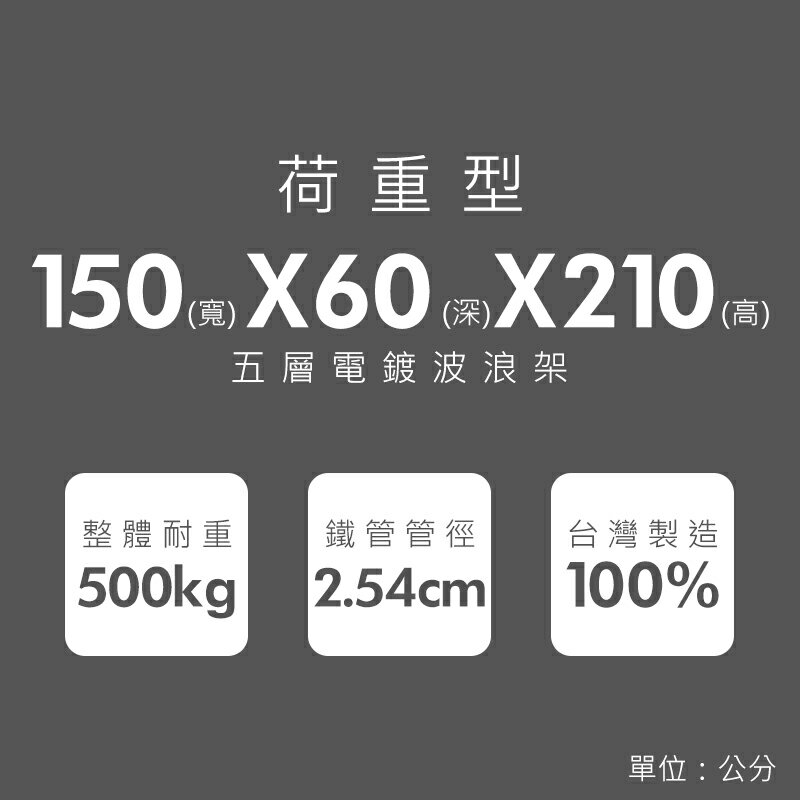 倉庫架/置物架 荷重型 150X60X210公分 五層電鍍(鎖管)波浪收納架 超強耐重 dayneeds