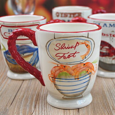 咖啡杯 彩繪馬克杯-美式鄉材風海鮮餐點陶瓷水杯4色72ax9【獨家進口】【米蘭精品】