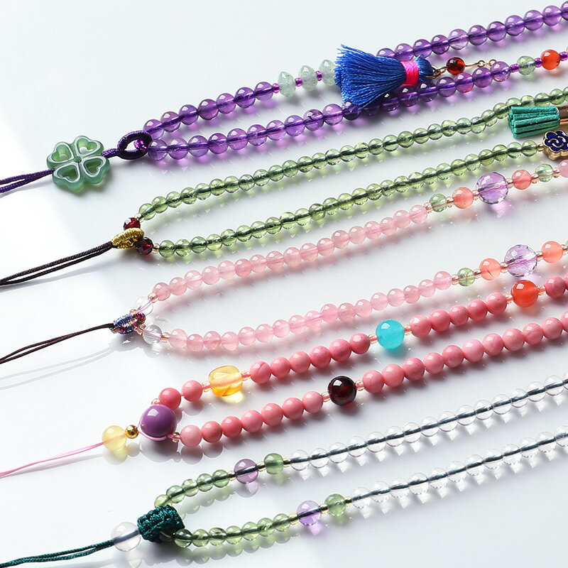 親寶水晶原創設計多寶粉晶吊墜鏈女款紫水晶項鏈繩可做手鏈飾品B