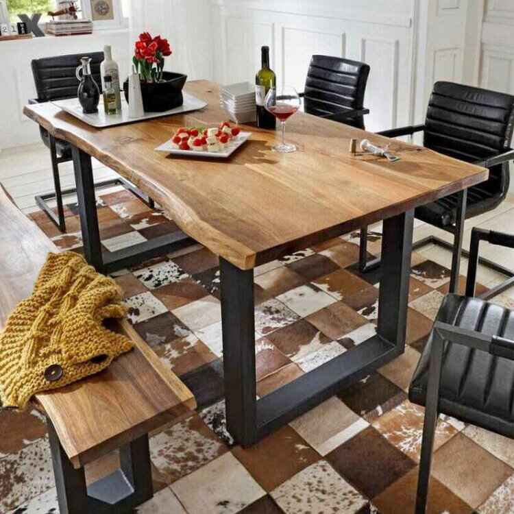北歐餐桌簡約純實木餐桌辦公桌復古鐵藝餐桌不規則書桌會議桌長桌