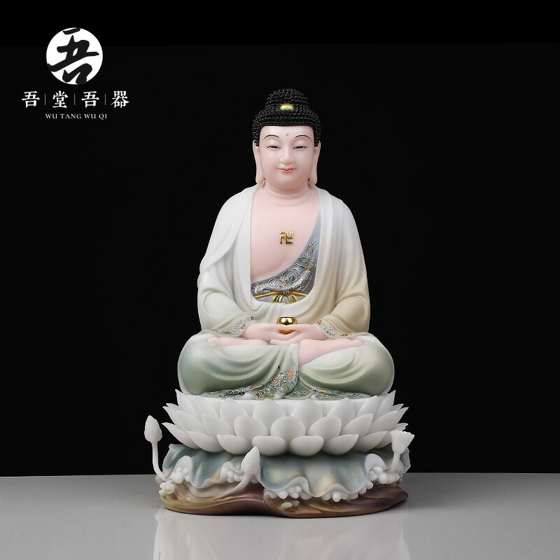 吾堂吾器 漢白玉《三寶佛》珠光彩 家用佛堂供奉釋迦牟尼佛像擺件