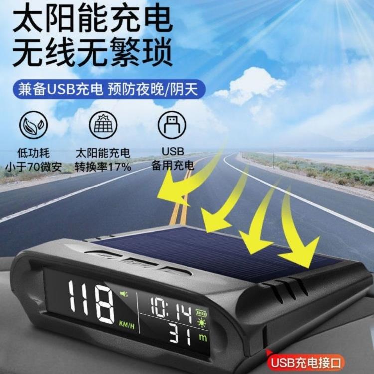 ✈回饋放送~車載時鐘汽車通用車速海拔時間超速報警GPS太陽能無線HUD抬頭顯示器 全館免運