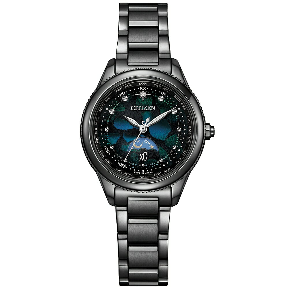 送禮首選★CITIZEN 星辰 XC 暗黑限量超級鈦日月顯示光動能電波女錶EE1008-56E  附提袋【全館滿額折價★APP下單點數4倍送】線上購買享_實體門市同步服務