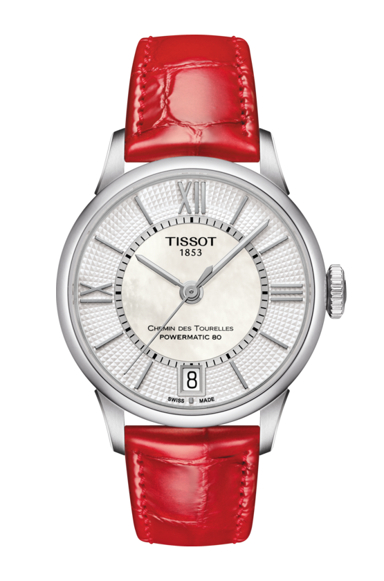 TISSOT 天梭 杜魯爾系列機械動力80女錶 珍珠貝 紅  T0992071611800 32mm