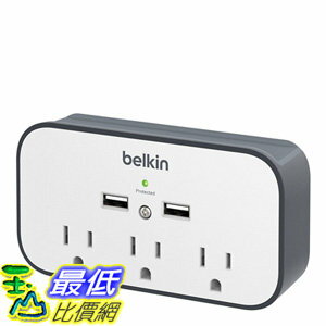 [106美國直購] 貝爾金 擴充插座 壁插 Belkin BSV300ttCW 3-Outlet Wall Mount Cradle Surge Protector with Dual USB Charging
