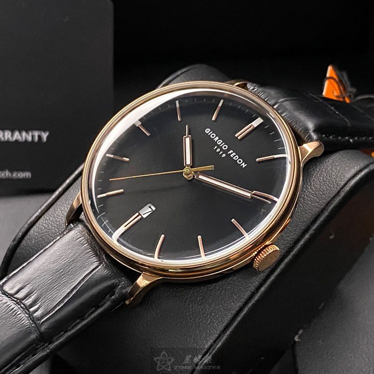 點數9%★GiorgioFedon1919手錶,編號GF00107,42mm玫瑰金圓形精鋼錶殼,黑色簡約, 中三針顯示錶面,深黑色真皮皮革錶帶款,潮流代名詞!【APP下單享9%點數上限5000點】 7