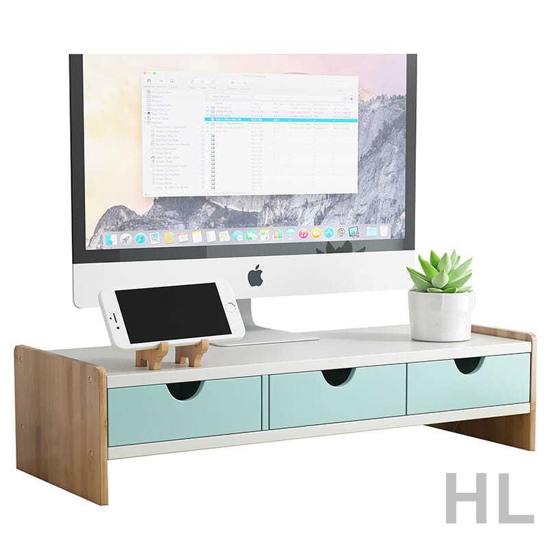 HL 電腦增高架顯示器桌面收納盒底座簡約實木辦公室護頸筆記本置物架
