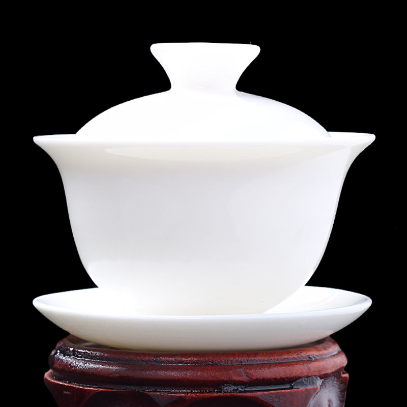 豹霖羊脂玉純手工三才蓋碗茶杯泡茶碗茶具單個大號高白瓷家用日式