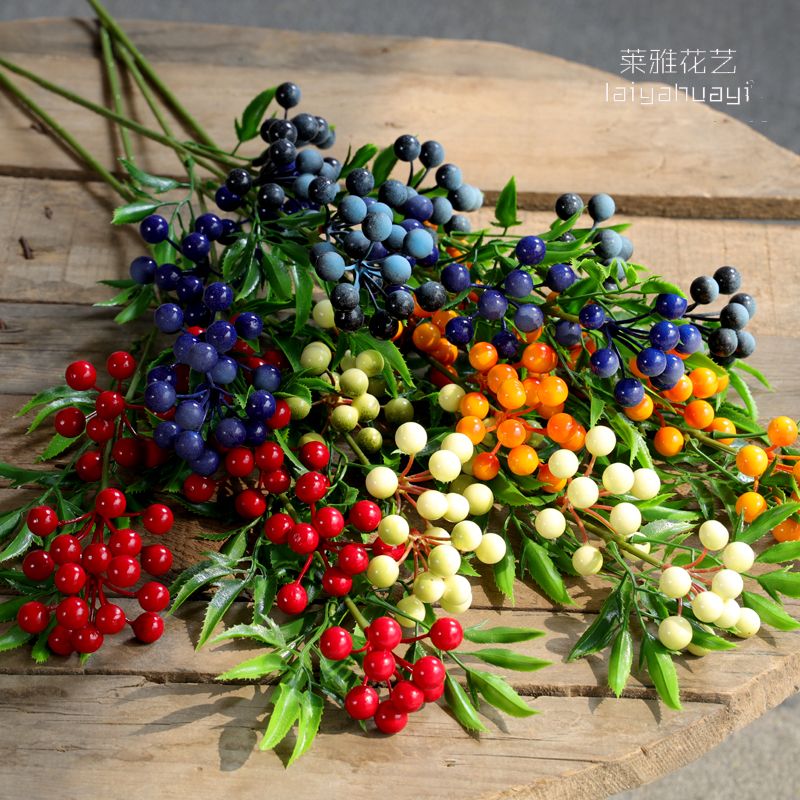 免運 公司貨 仿真花擺件 裝飾品 假花 盆栽 裝飾花藤 模擬發財果漿果綠植橄欖果紅果子豆枝家居客廳裝飾花假花花藝擺件