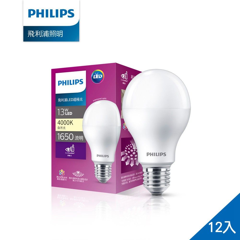 【Philips 飛利浦】超極光真彩版 13W/1650流明 LED燈泡-自然光4000K (PL11N)-12【三井3C】