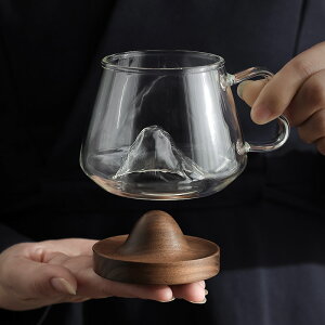 日式玻璃杯咖啡杯設計感觀山茶杯高顏值泡茶創意水杯家用帶把杯子