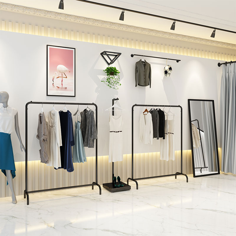 服裝展示架 服裝架 衣帽架 鐵藝衣架桿服裝店男女貨架展示架落地式中島架側掛架衣服架子『cyd22538』