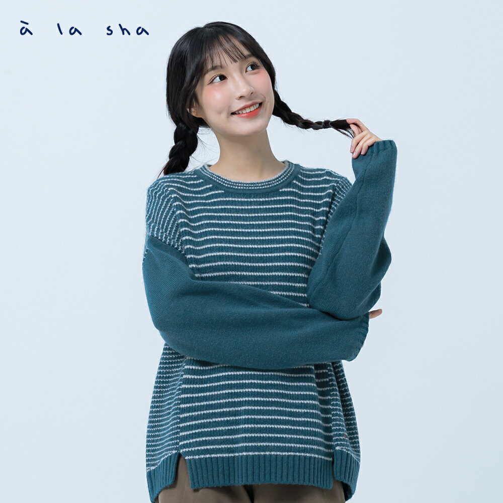 a la sha 條紋拼接針織上衣