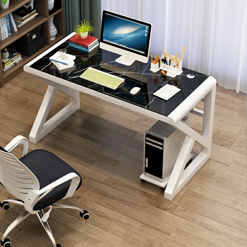 簡約現代電腦桌臺式家用簡易鋼化玻璃經濟型臥室學習書桌辦公桌子