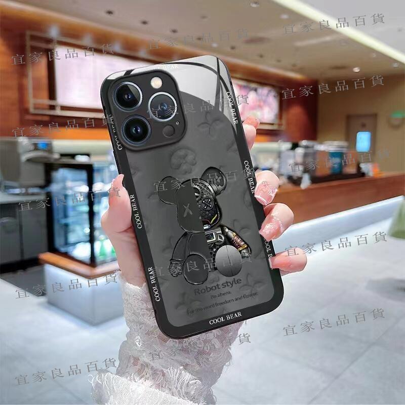【宜家良品百貨】【手機殼】新款玻璃機械暴力熊iPhone15手機殼潮牌卡通蘋果13ProMax高階感12個性11男款xs