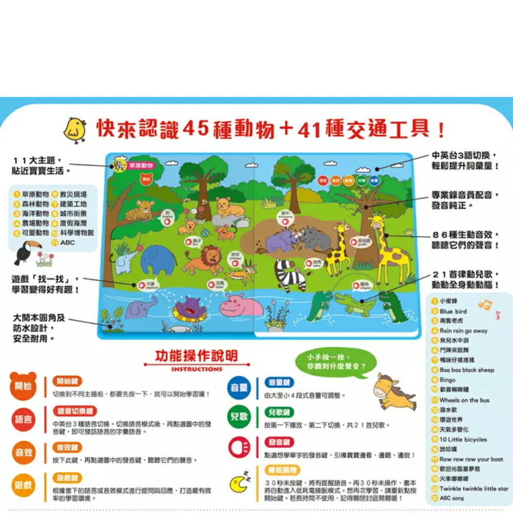 双美 小手按按有聲書 寶寶學說話 寶寶的第一本觸控有聲書 動物與交通工具 小手按按有聲書 9