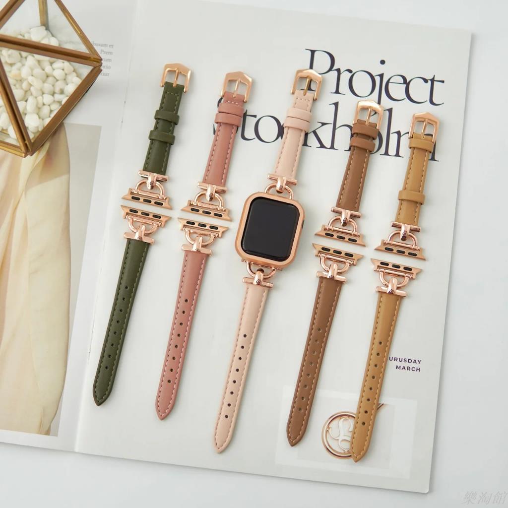 Apple Watch 錶帶 細版金屬扣錶帶 SE S9 S8 真皮錶帶 女士錶帶 41 44 40 45mm