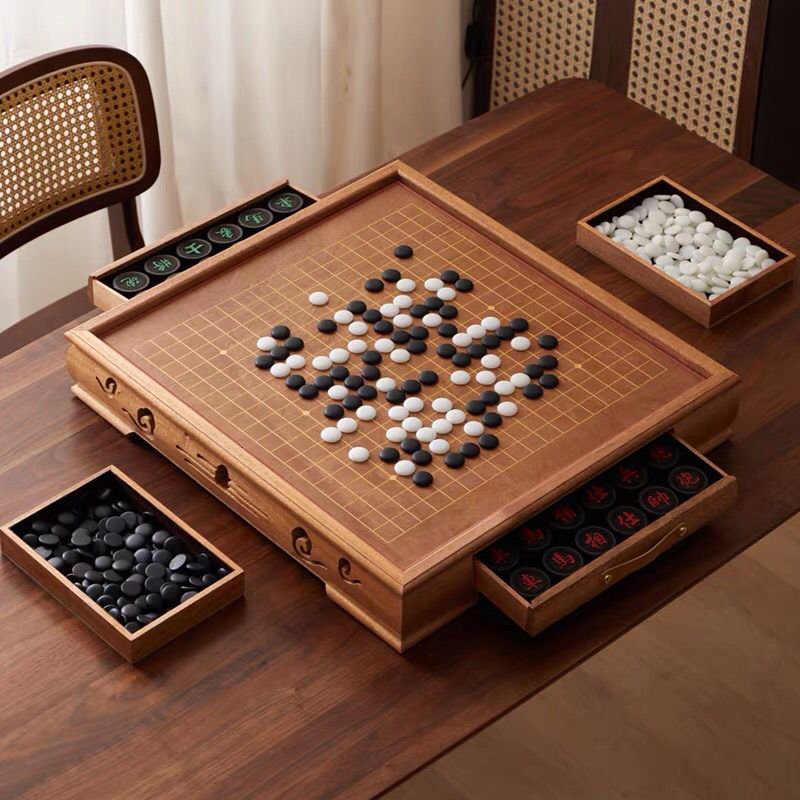 免運 可開票 高檔實木成人雲子圍棋中國象棋棋盤套裝雙面五子棋二合一標準兒童 快速發貨