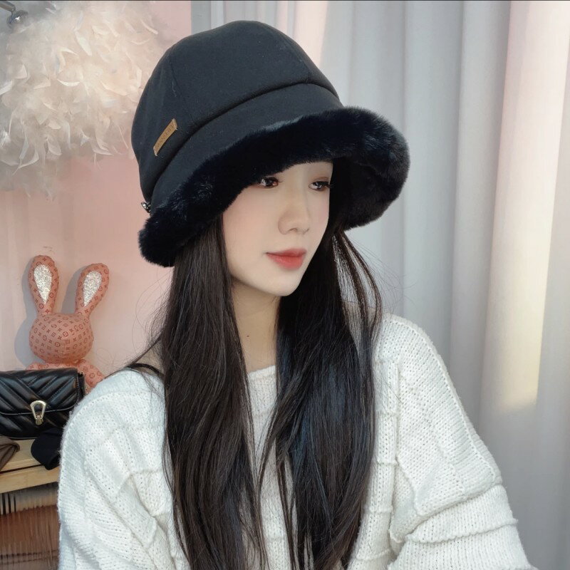 騎電動車保暖帽子女2024新款冬季毛絨漁夫帽加絨加厚保暖防寒帽 雙11全館免運
