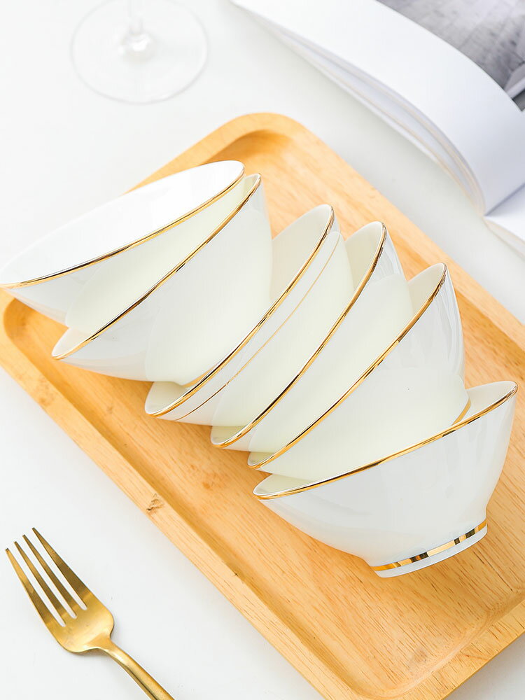 景德鎮金邊日式米飯碗大號湯碗面碗吃飯碗家用骨瓷碗陶瓷純白餐碗
