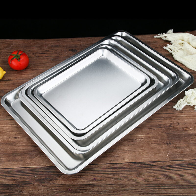 304不銹鋼長方形托盤加厚韓式燒烤盤菜盤平底水果餐盤蒸盤餃子盤