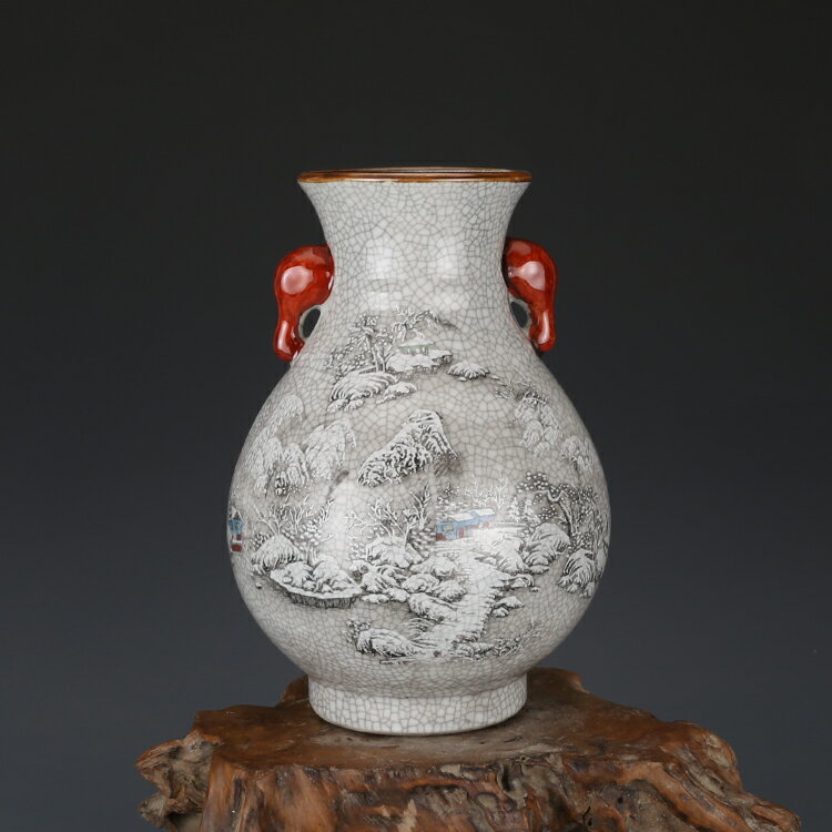 清乾隆墨彩雪景象耳尊 仿仿古瓷器古董真品古玩收藏景德鎮瓷器