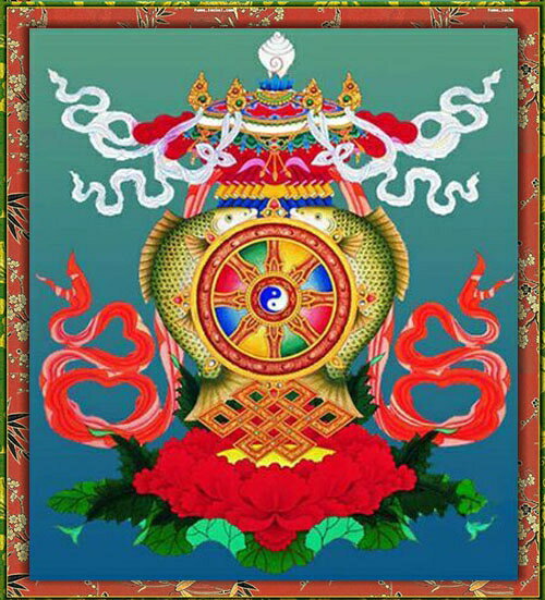 十字繡西藏吉祥八寶圖新款線繡客廳唐卡藏傳佛教水晶5d鉆石畫