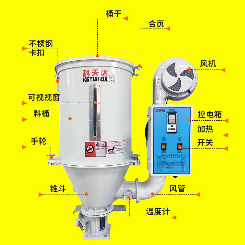 【可開發票】【破盤價】注塑機塑料干燥機50KG烘干料斗100千克烘干機桶顆粒烘料筒烘料箱 3