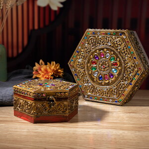 泰國實木首飾盒收納罐泰式琉璃收納盒家用客廳餐廳茶幾木質糖果盒
