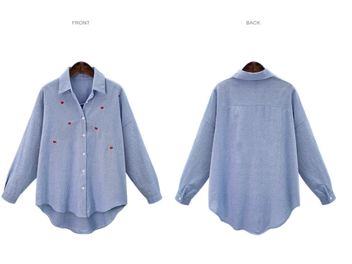 中大尺碼女裝~歐美大碼寬鬆繡花襯衫 棉麻襯衫 長袖條紋襯衫 胖MM都可以穿 2